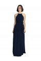 Sleeveless High Neck Chiffon Dark Navy Long Evening Gowns / Bridesmaid Dresses Cardiff
