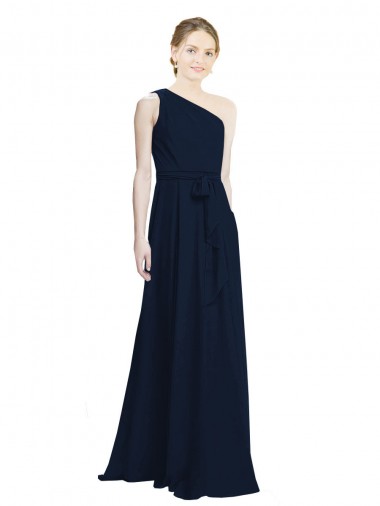 Sleeveless One Shoulder Chiffon Dark Navy Long Bridesmaid Dress / Evening Dress Cardiff