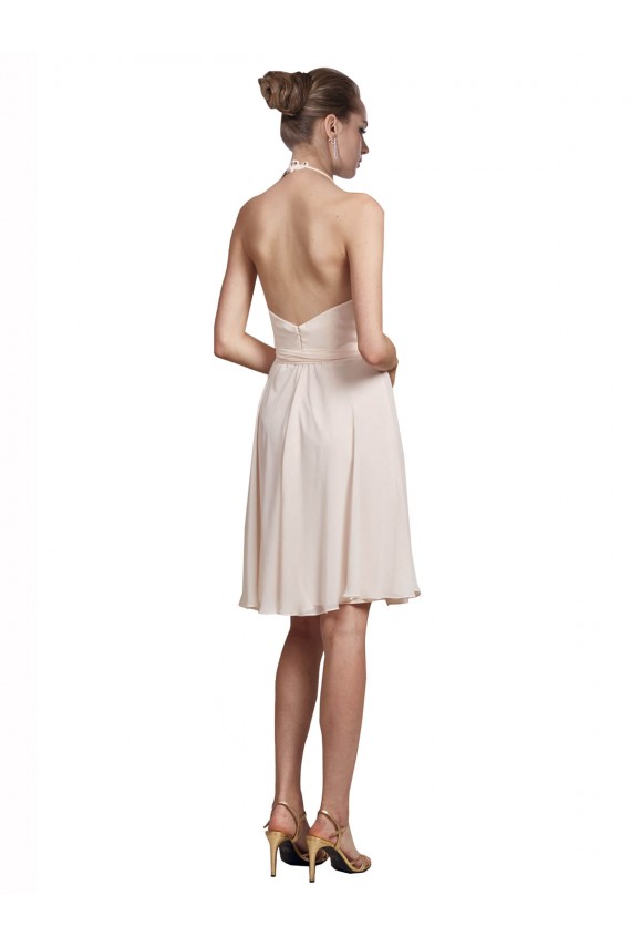 Sleeveless V-Neck Soft Chiffon Cream Pink Knee Length Bridesmaid Dress Cardiff