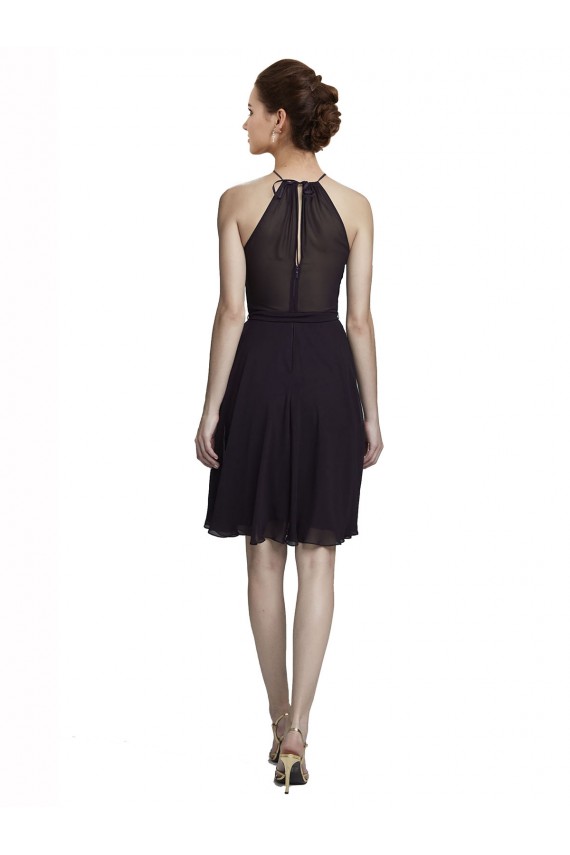 Sleeveless High Neck Soft Chiffon Grape Knee Length Bridesmaid Dress Cardiff