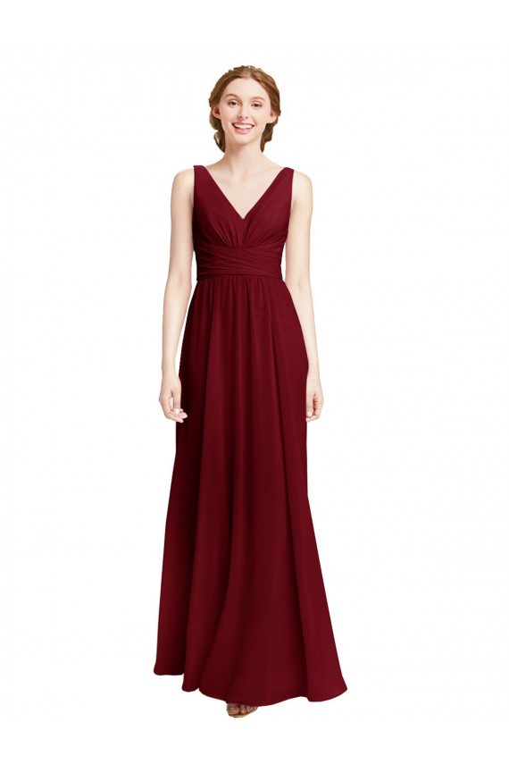 Sleeveless V-Neck Chiffon Burgundy Long Bridesmaid Dress / Evening Gowns Cardiff