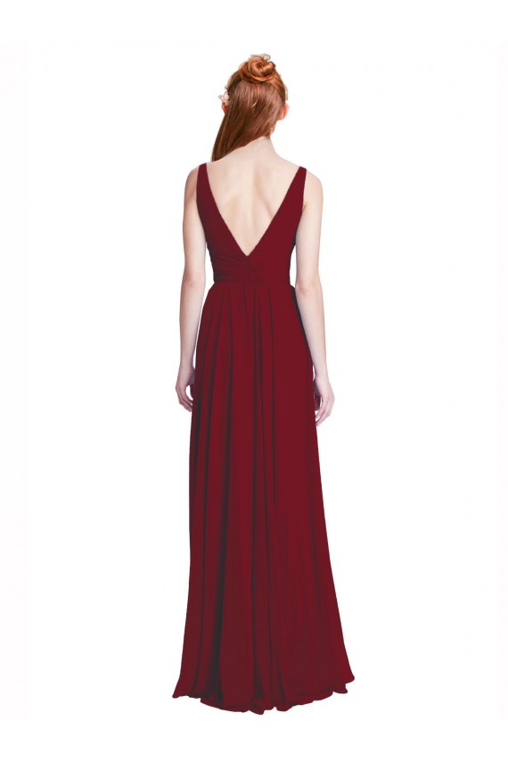 Sleeveless V-Neck Chiffon Burgundy Long Bridesmaid Dress / Evening Gowns Cardiff
