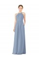 Sleeveless High Neck Soft Chiffon Dusty Blue Long Bridesmaid Dress Cardiff
