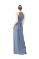 Sleeveless High Neck Soft Chiffon Dusty Blue Long Bridesmaid Dress Cardiff