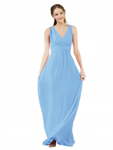 Sleeveless V-Neck Soft Chiffon Periwinkle Long Bridesmaid Dress Cardiff
