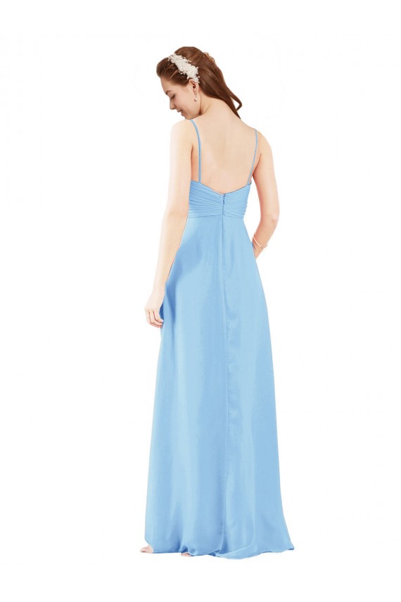 Sleeveless V-Neck Soft Chiffon Periwinkle Sheath Long Bridesmaid Dress Cardiff