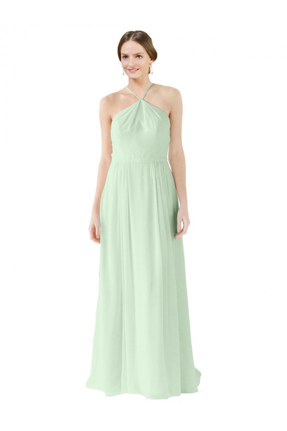 Sleeveless Halter Neck Soft Chiffon Sage Long Bridesmaid Dress Cardiff