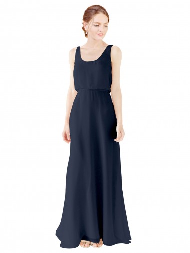 Sleeveless Scoop Neck Soft Chiffon Dark Navy Long Bridesmaid Dress Cardiff