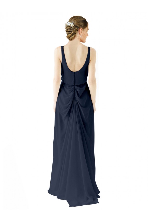 Sleeveless Scoop Neck Soft Chiffon Dark Navy Long Bridesmaid Dress Cardiff