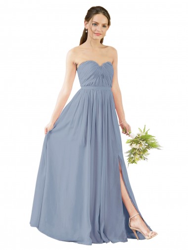 Sleeveless Sweetheart Soft Chiffon Dusty Blue Long Evening Gowns / Bridesmaid Dress Cardiff