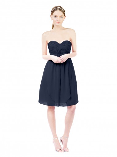 Sleeveless Sweetheart Soft Chiffon Dark Navy Knee Length Bridesmaid Dress Cardiff