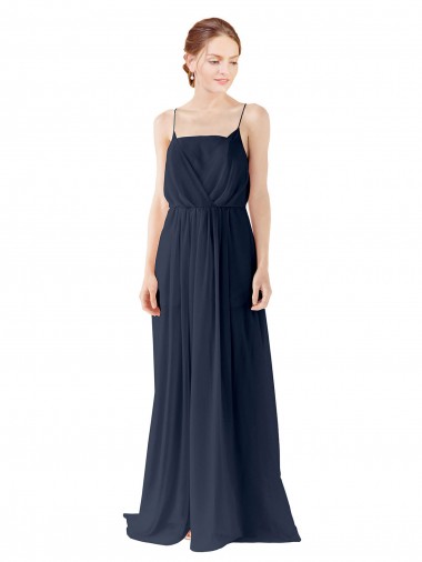 Sleeveless Spaghetti straps Chiffon Dark Navy Long Bridesmaid Dress / Evening Gowns Cardiff