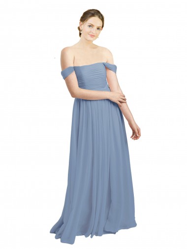 Sleeveless Sweetheart Soft Chiffon Dusty Blue Long Formal Dress / Bridesmaid Dress Cardiff