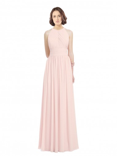 Sleeveless Halter Neck Soft Chiffon Pink Long Bridesmaid Dress Cardiff