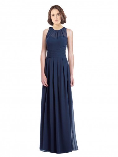 Sleeveless Halter Neck Chiffon Dark Navy Long Floor Length Bridesmaid Dress Cardiff