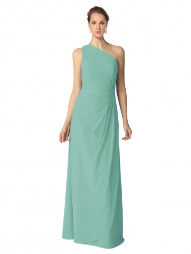 Sleeveless One Shoulder Soft Chiffon Jade Long Bridesmaid Dress Cardiff