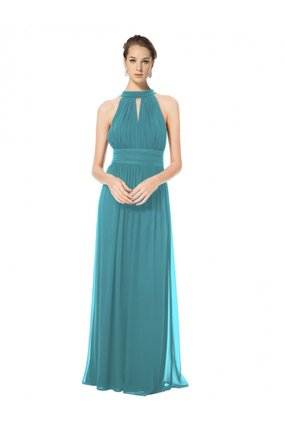 Sleeveless Halter Neck Soft Chiffon Hunter Long Bridesmaid Dress Cardiff