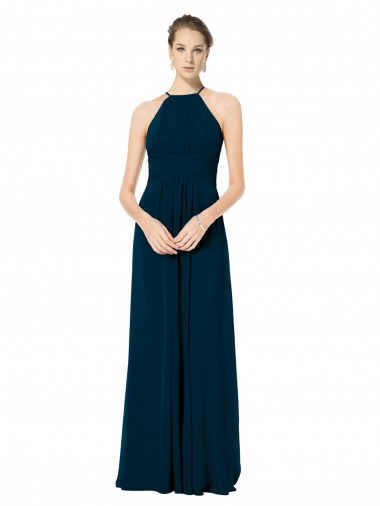 Sleeveless Halter Neck Soft Chiffon Midnight Green Long Bridesmaid Dress Cardiff