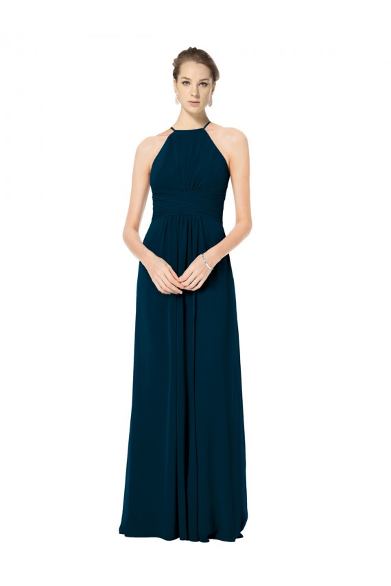Sleeveless Halter Neck Soft Chiffon Midnight Green Long Bridesmaid Dress Cardiff