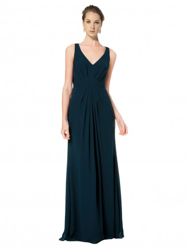Sleeveless V-Neck Soft Chiffon Midnight Green Long Bridesmaid Dress Cardiff