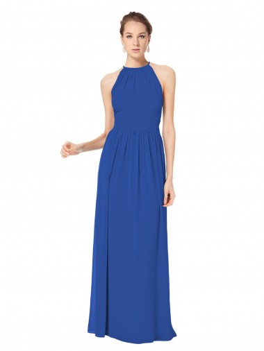 Sleeveless Halter Neck Chiffon Royal Blue Long Bridesmaid Dress / Evening Dress Cardiff