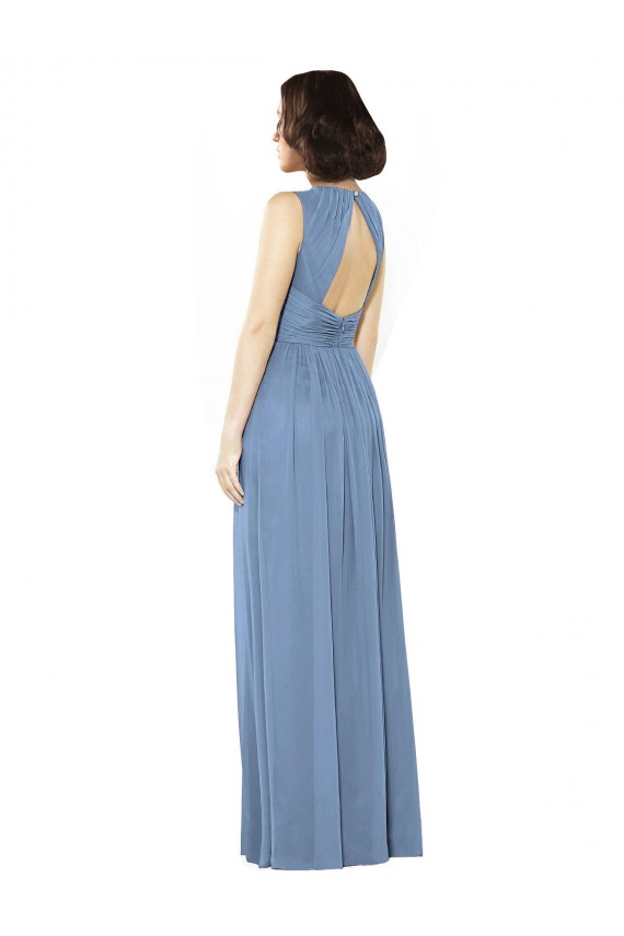 Sleeveless Bateau Neck Soft Chiffon Dusty Blue Long Bridesmaid Dress Cardiff