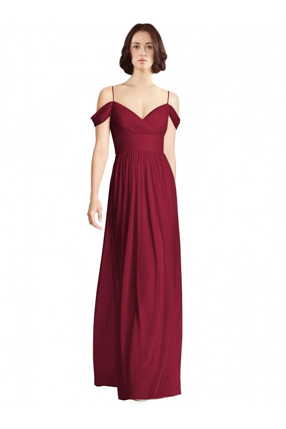 Sleeveless V-Neck Soft Chiffon Burgundy Long Bridesmaid Dresses Cardiff