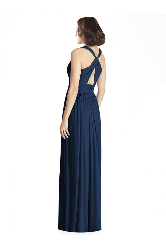 Sleeveless V-Neck Chiffon Dark Navy Long Floor Length Bridesmaid Dress Cardiff