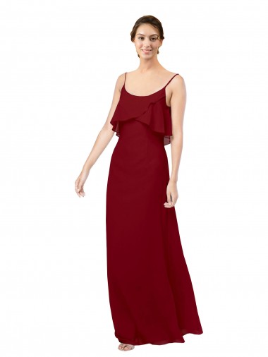 Sleeveless Scoop Neck Soft Chiffon Burgundy Long Bridesmaid Dress Cardiff
