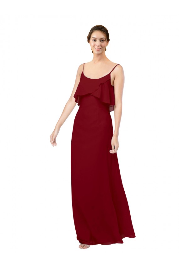 Sleeveless Scoop Neck Soft Chiffon Burgundy Long Bridesmaid Dress Cardiff