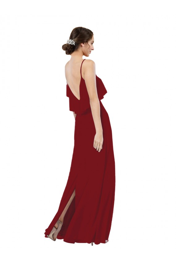 Sleeveless Scoop Neck Soft Chiffon Burgundy Long Bridesmaid Dress Cardiff
