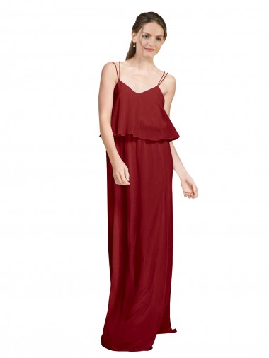 Sleeveless Spaghetti Straps Chiffon Burgundy Long Bridesmaid Dress Cardiff