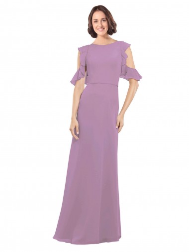 Cold Shoulder High Neck Soft Chiffon Dark Lavender Long Bridesmaid Dresses Cardiff