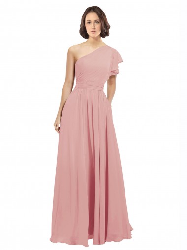 Sleeveless One Shoulder Chiffon Bliss Pink Long Bridesmaid Dress / Evening Dress Cardiff