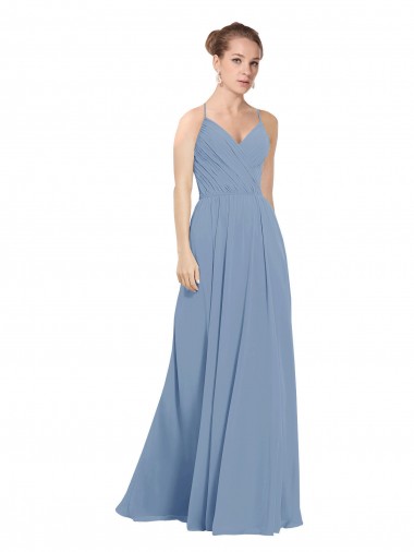 Sleeveless V-Neck Soft Chiffon Dusty Blue Long Evening Dress / Bridesmaid Dress Cardiff