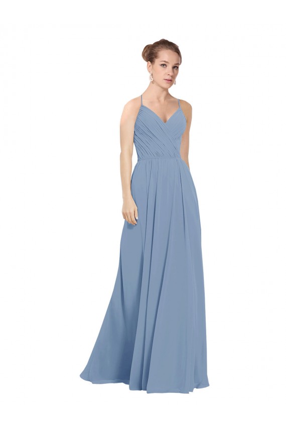 Sleeveless V-Neck Soft Chiffon Dusty Blue Long Evening Dress / Bridesmaid Dress Cardiff