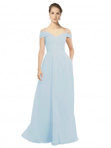 Sleeveless Off the Shoulder Soft Chiffon Sea Glass Long Evening Dress / Bridesmaid Dress Cardiff