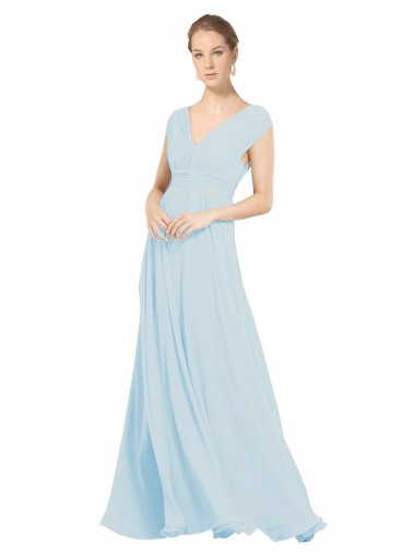 Sleeveless V-Neck Soft Chiffon Sea Glass Long Bridesmaid Dress Cardiff