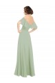 Cold Shoulder Off the Shoulder Soft Chiffon Smoke Green Long Bridesmaid Dress Cardiff