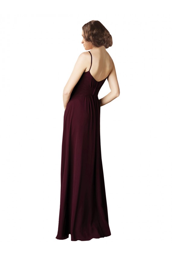 Sleeveless V-Neck Soft Chiffon Burgundy Gold Long Bridesmaid Gown Cardiff