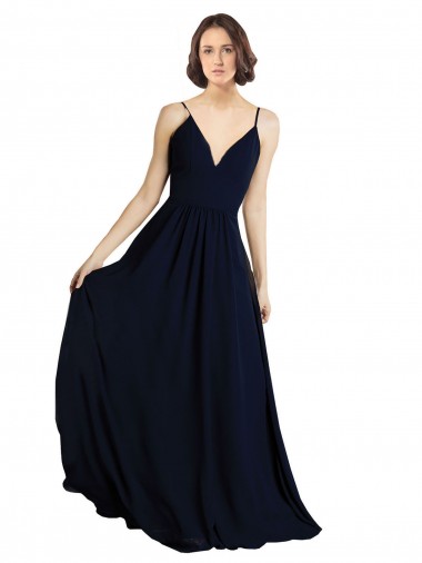 Sleeveless V-Neck Chiffon Dark Navy Long Bridesmaid Dress & Gowns Cardiff