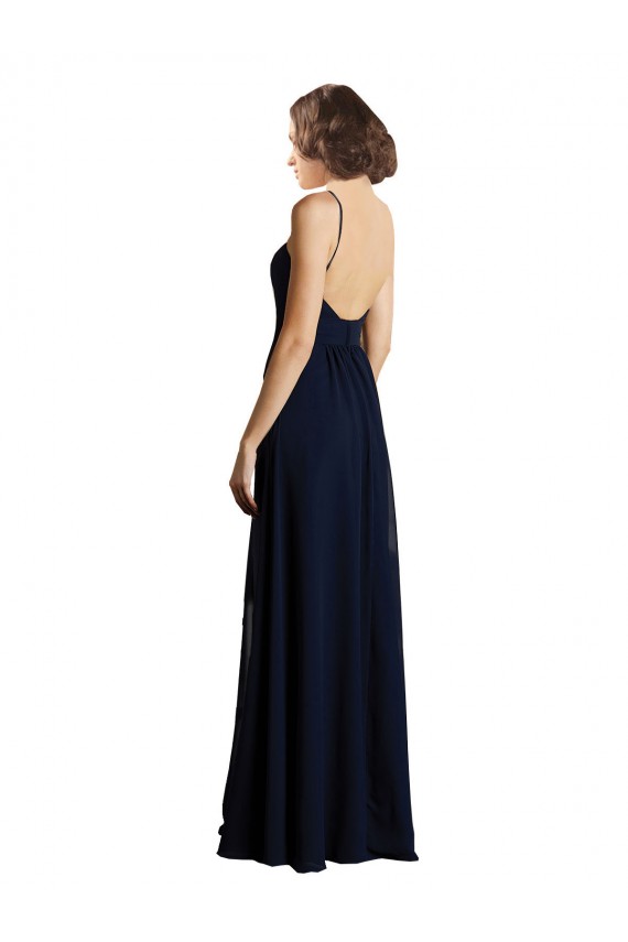 Sleeveless V-Neck Chiffon Dark Navy Long Bridesmaid Dress & Gowns Cardiff
