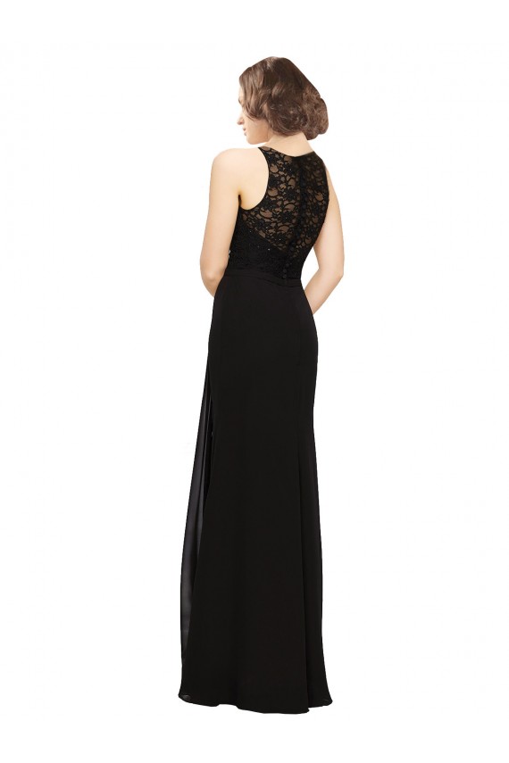 Sleeveless High Neck Soft Chiffon & Lace Black Long Bridesmaid Dress Cardiff