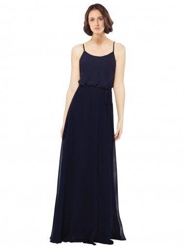 Sleeveless Scoop Neck Soft Chiffon Dark Navy Long Bridal Party Dress Cardiff