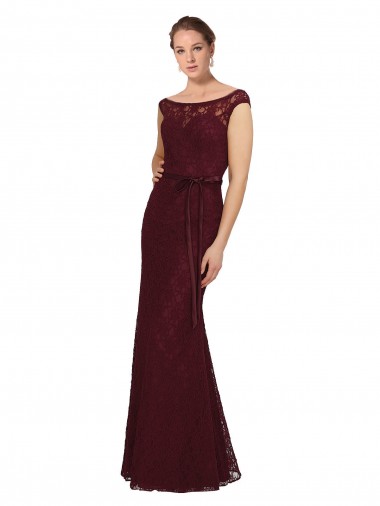 Cap Sleeves Bateau Neck Soft Chiffon Burgundy Gold Long Bridesmaid Dress Cardiff