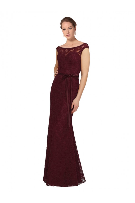 Cap Sleeves Bateau Neck Soft Chiffon Burgundy Gold Long Bridesmaid Dress Cardiff
