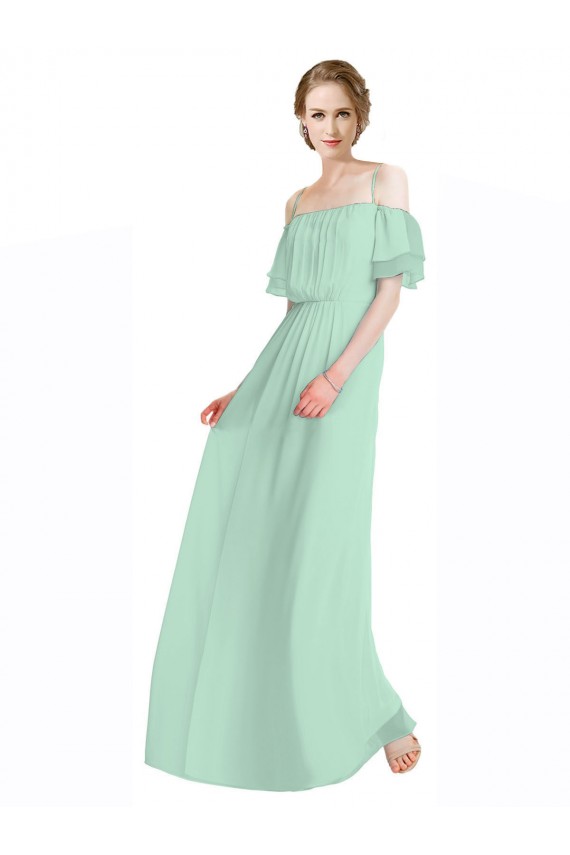 Sleeveless Spaghetti Straps Soft Chiffon Mint Green Long Bridesmaid Dress Cardiff