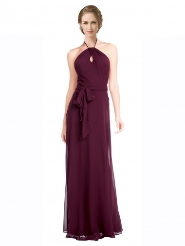 Sleeveless Halter Neck Soft Chiffon Burgundy Long Evening Dress / Bridesmaid Dress Cardiff