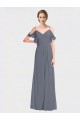 Flutter Sleeves V-Neck Soft Chiffon Slate Grey Long Bridesmaid Dress Cardiff