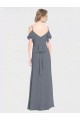 Flutter Sleeves V-Neck Soft Chiffon Slate Grey Long Bridesmaid Dress Cardiff